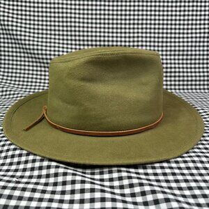 Brixton Wesley Packable Fedora Cotton Olive Green Leather Band Unisex Size Small